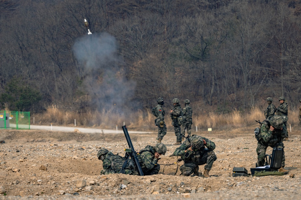 U.S. Marines and ROK Marines Fire Mortars During KMEP 26.1