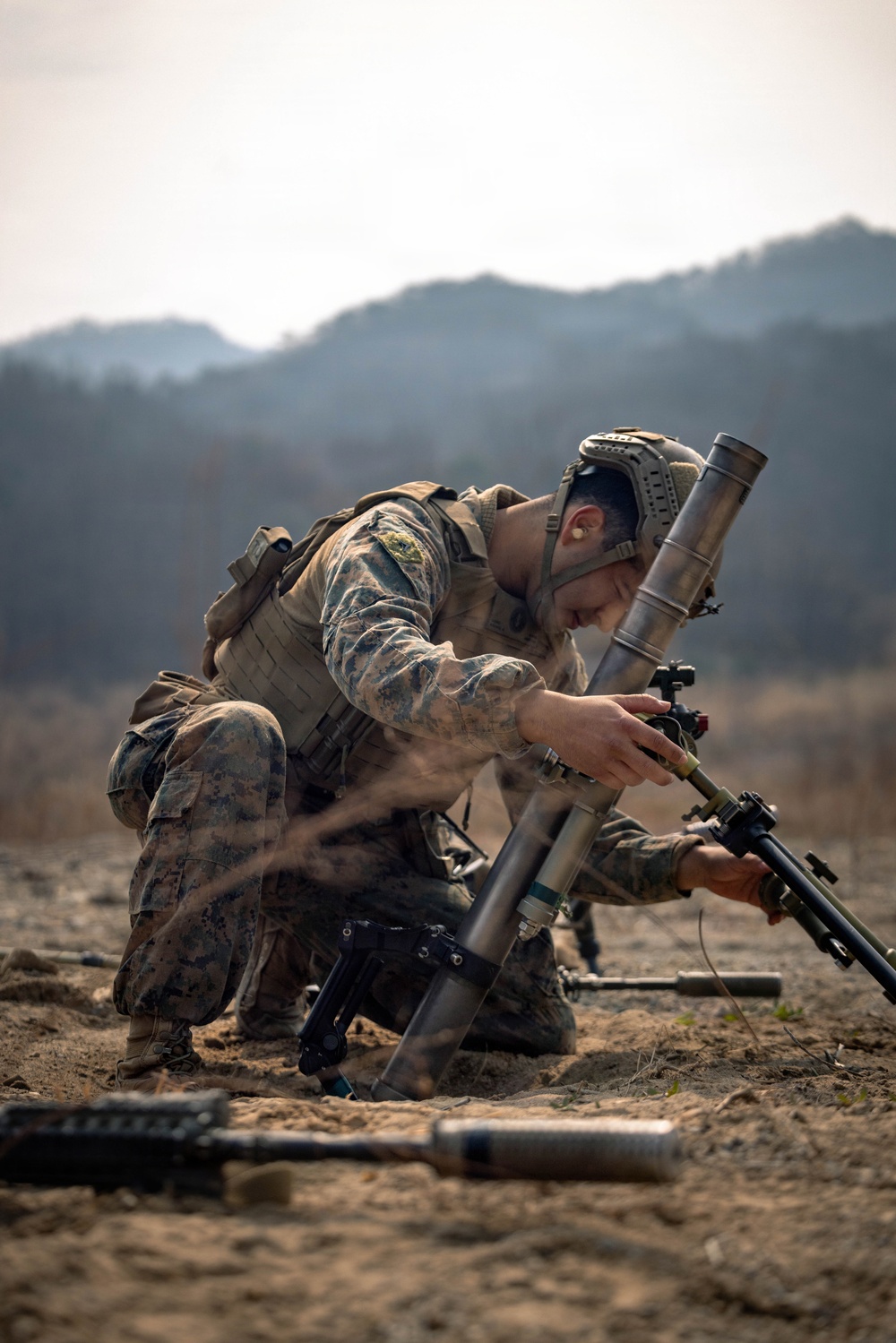 U.S. Marines and ROK Marines Fire Mortars During KMEP 26.1