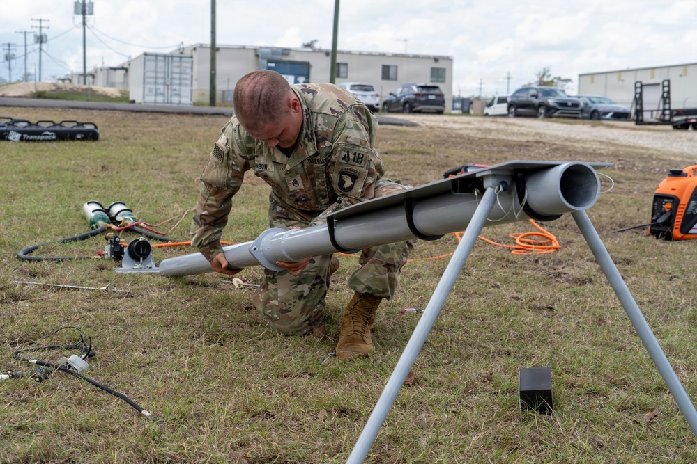 3-320th Field Artillery Soldier trains with AEVEX ATLAS UAS Launcher at JRTC