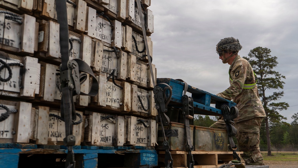 101st Division Sustainment Brigade Soldiers receive and prepare Class III and Class IV for distribution to maneuver units before 3rd MBCT’s JRTC Rotation