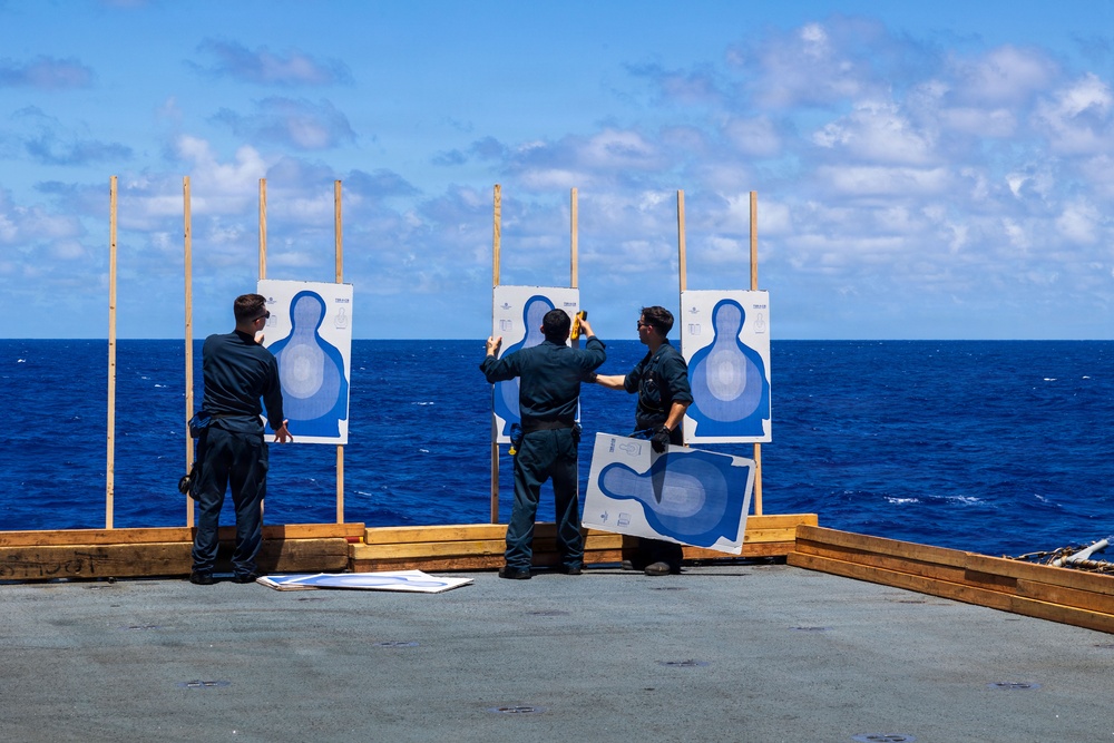 11th MEU Marines, Sailors Conduct Pistol Range Aboard USS Boxer