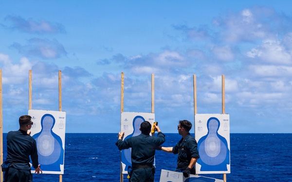 11th MEU Marines, Sailors Conduct Pistol Range Aboard USS Boxer