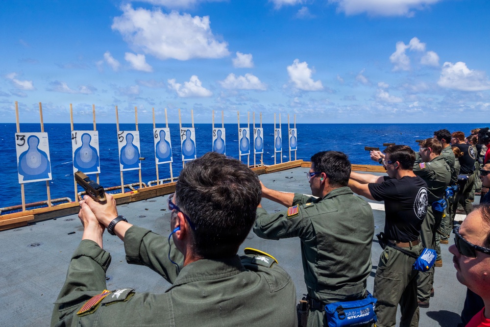 11th MEU Marines, Sailors Conduct Pistol Range Aboard USS Boxer