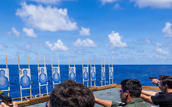 11th MEU Marines, Sailors Conduct Pistol Range Aboard USS Boxer