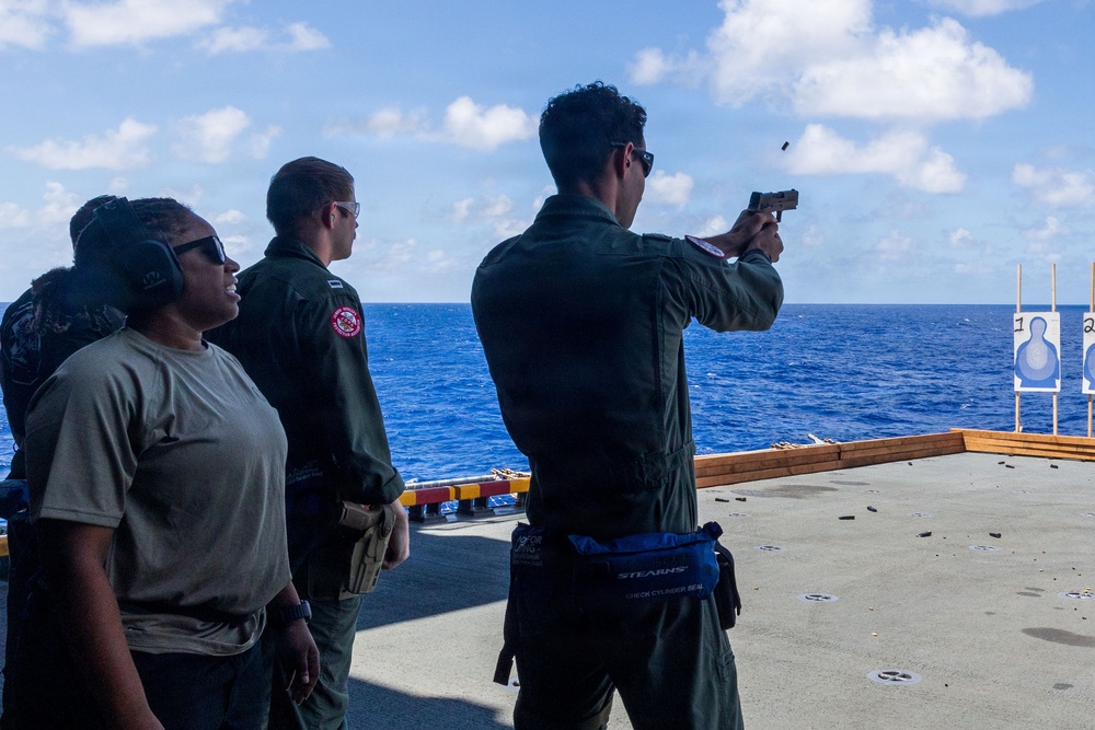 11th MEU Marines, Sailors Conduct Pistol Range Aboard USS Boxer