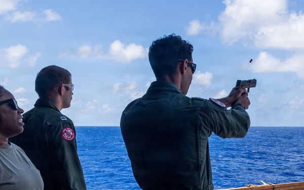 11th MEU Marines, Sailors Conduct Pistol Range Aboard USS Boxer