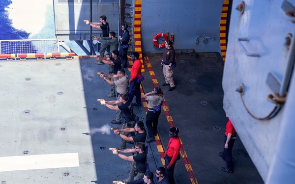11th MEU Marines, Sailors Conduct Pistol Range Aboard USS Boxer