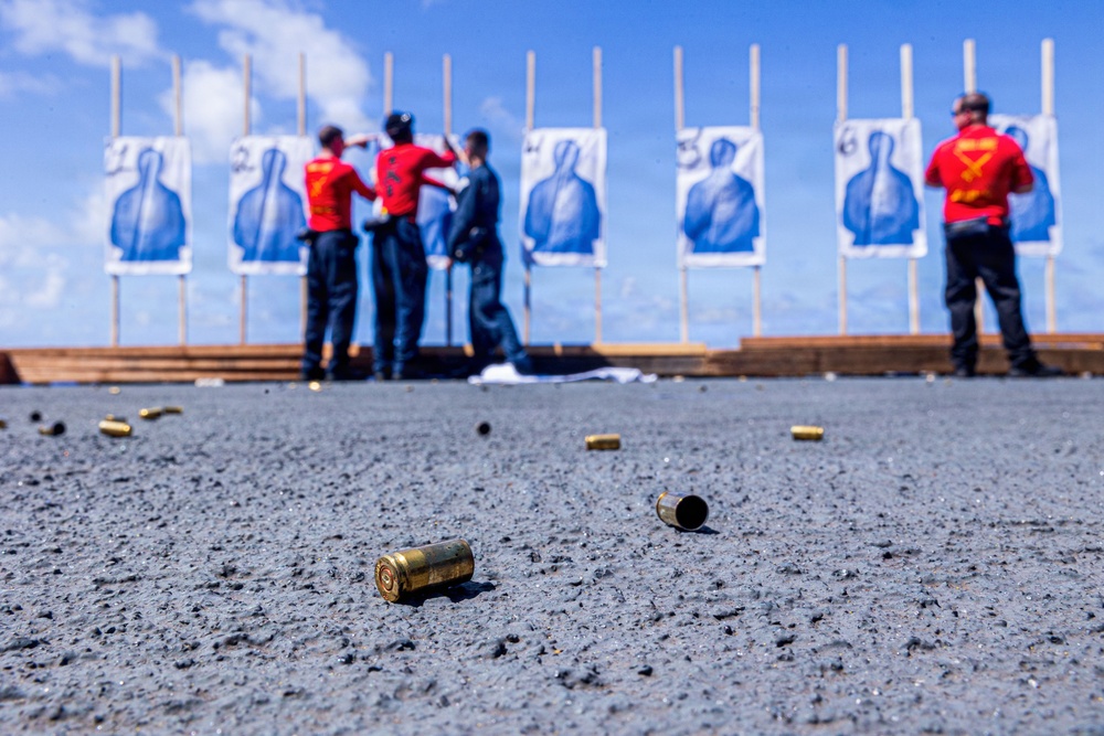 11th MEU Marines, Sailors Conduct Pistol Range Aboard USS Boxer