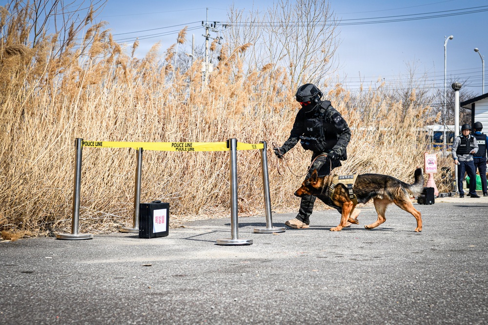 ROK SWAT, U.S Army Garrison Humphrey's personnel conduct joint explosive training