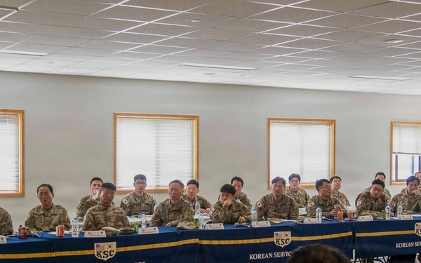 The Korean Service Corps Battalion's leadership, including the command group, staff, and company commanders, conducted a Senior Leader’s Engagement to review the last nine months' accomplishments and set future priorities at Camp Humphreys on Mar. 25.