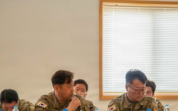 The Korean Service Corps Battalion's leadership, including the command group, staff, and company commanders, conducted a Senior Leader’s Engagement to review the last nine months' accomplishments and set future priorities at Camp Humphreys on Mar. 25.