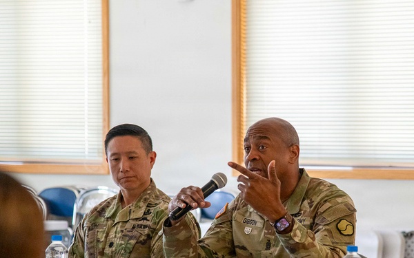The Korean Service Corps Battalion's leadership, including the command group, staff, and company commanders, conducted a Senior Leader’s Engagement to review the last nine months' accomplishments and set future priorities at Camp Humphreys on Mar. 25.