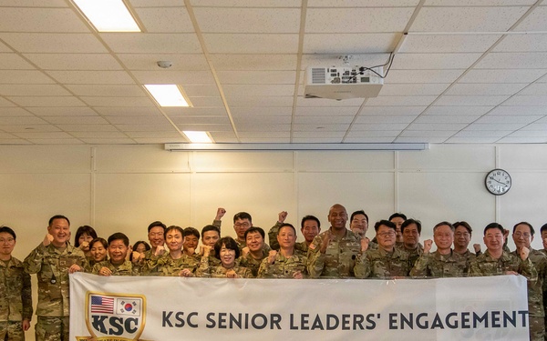 The Korean Service Corps Battalion's leadership, including the command group, staff, and company commanders, conducted a Senior Leader’s Engagement to review the last nine months' accomplishments and set future priorities at Camp Humphreys on Mar. 25.