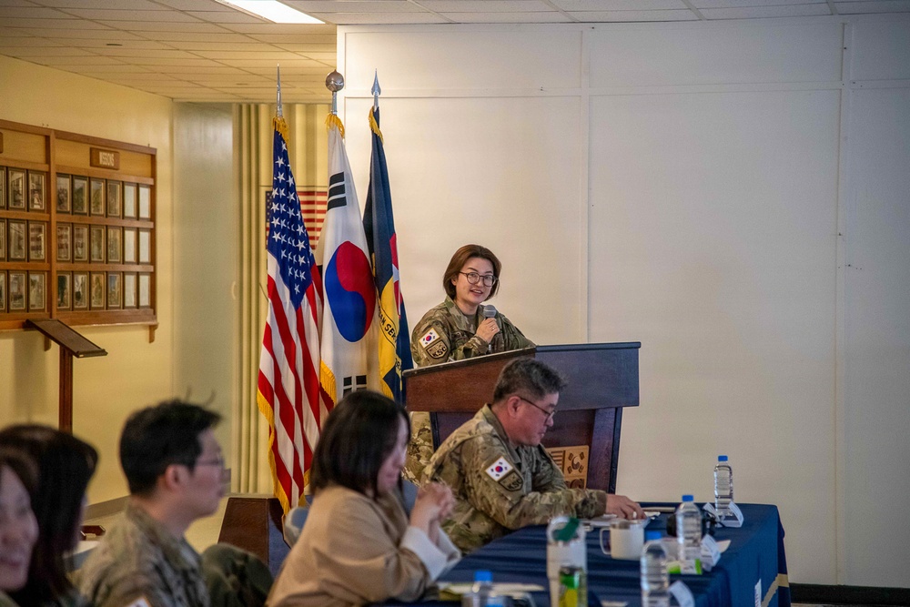 The Korean Service Corps Battalion's leadership, including the command group, staff, and company commanders, conducted a Senior Leader’s Engagement to review the last nine months' accomplishments and set future priorities at Camp Humphreys on Mar. 25.