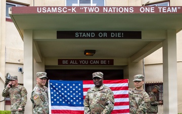 Sgt. Mark Kirumira reaffirmed his commitment to the U.S. Army on Apr. 6, surrounded by his peers and leadership during a ceremony at the U.S. Army Materiel Support Command – Korea (MSC-K) headquarters on Camp Carroll.