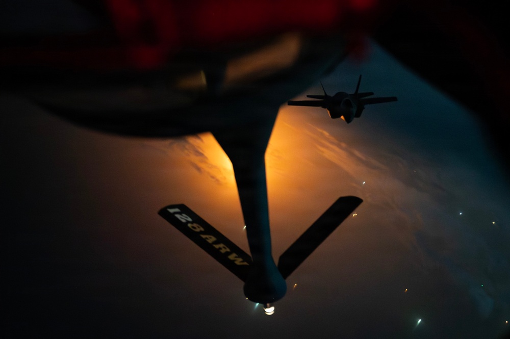 KC-135 Stratotanker refuels U.S. Fighter Aircraft during Operation Epic Fury