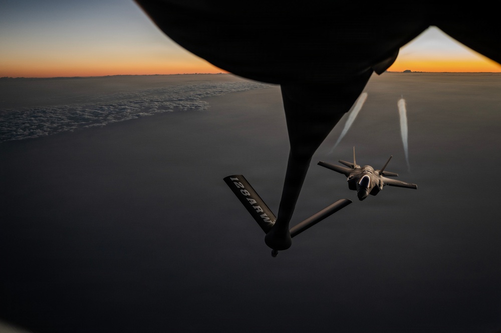 KC-135 Stratotanker refuels Fighter Aircraft during Operation Epic Fury