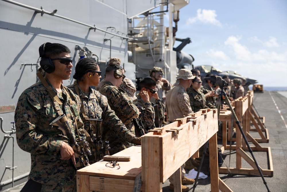 11th MEU Marines Conduct Marksmanship Training Aboard USS Boxer