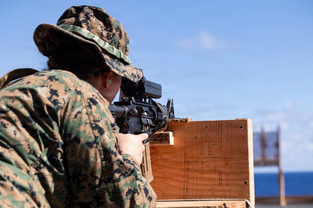 11th MEU Marines Conduct Marksmanship Training Aboard USS Boxer