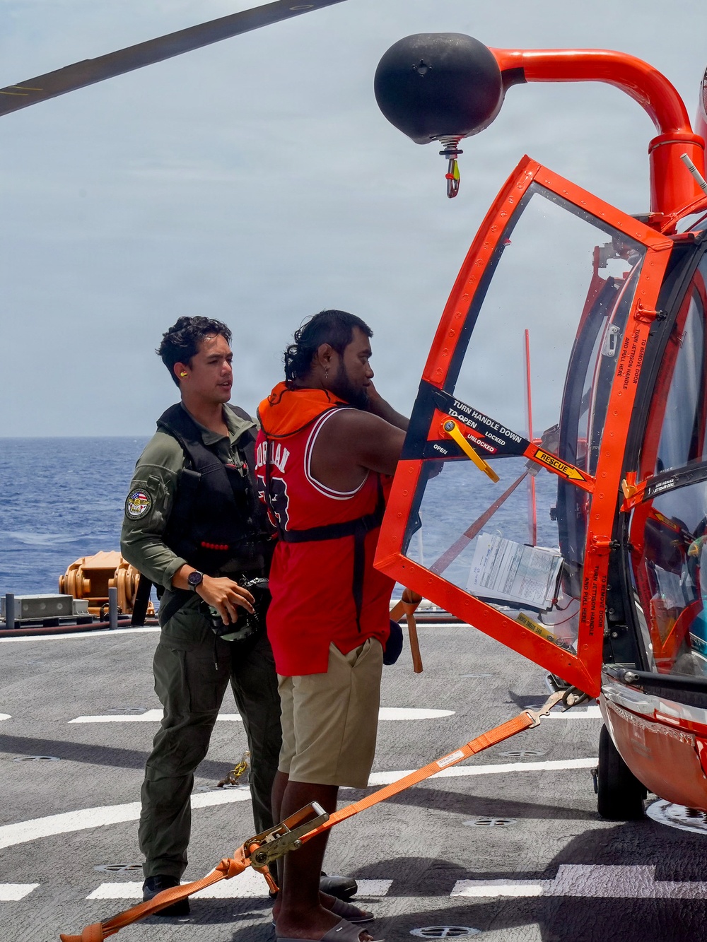 USCGC Midgett prepares to transport survivors to Weno