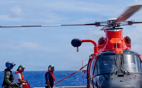 USCGC Midgett crew prepares to transfer suvivors to Weno