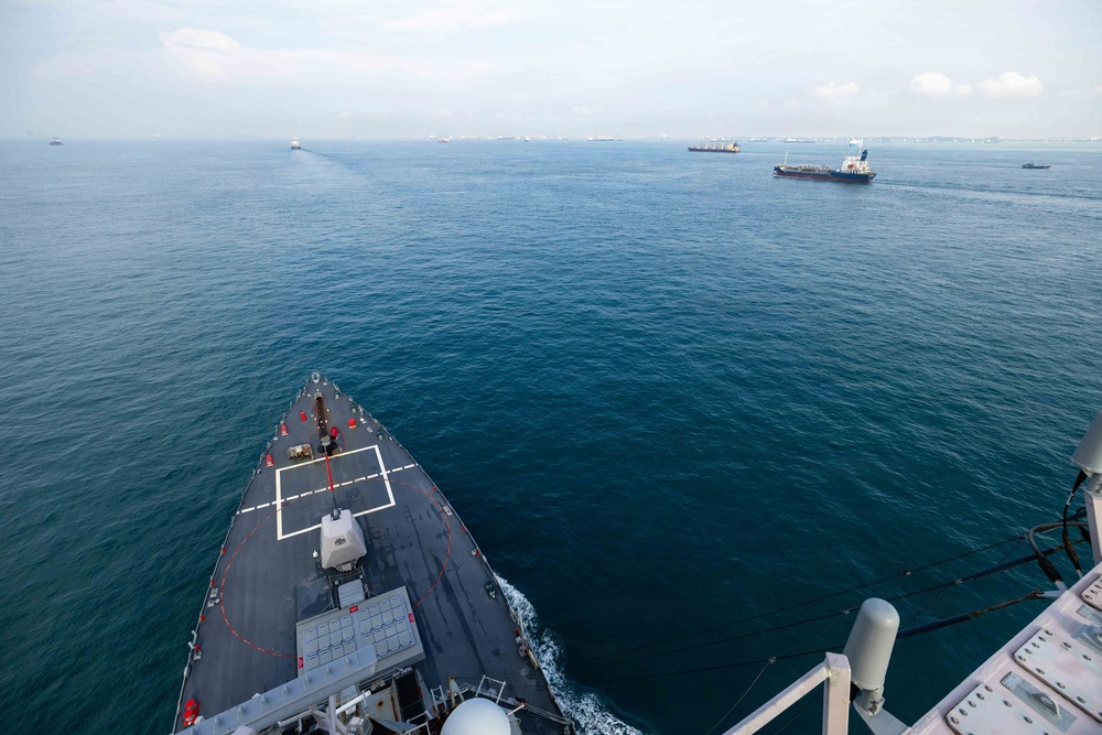 USS Rafael Peralta (DDG 115) transits the Strait of Malacca