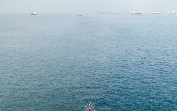 USS Rafael Peralta (DDG 115) transits the Strait of Malacca