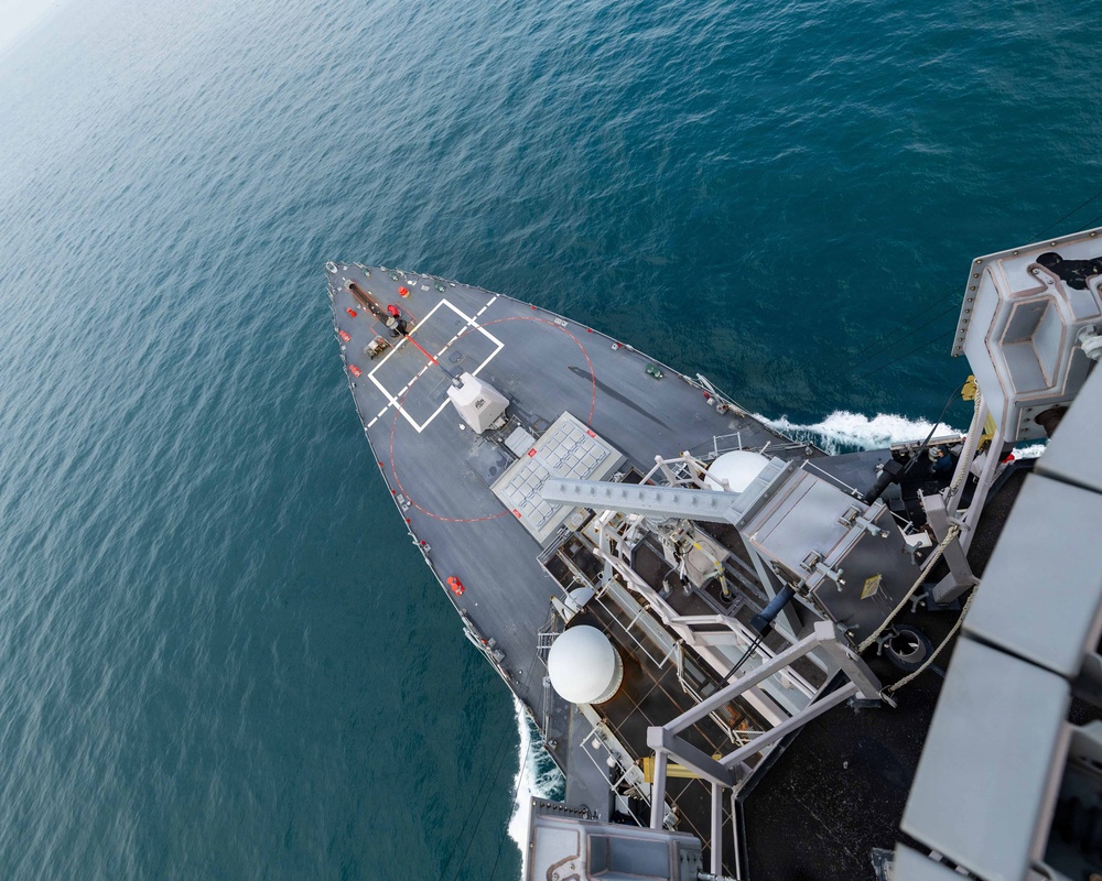 USS Rafael Peralta (DDG 115) transits the Strait of Malacca