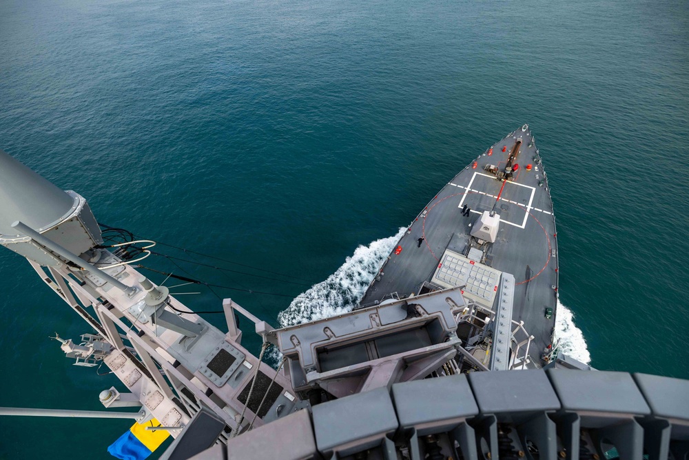 USS Rafael Peralta (DDG 115) transits the Strait of Malacca