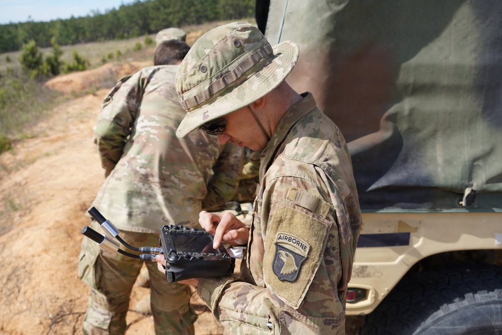 101st MFRC Soldier operates handheld drone conroller