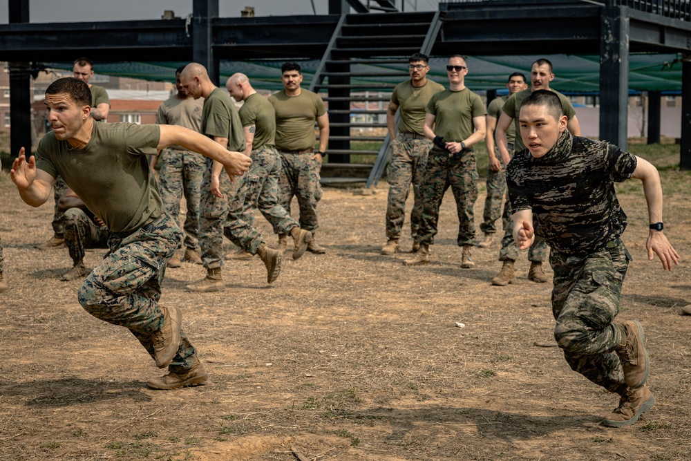 U.S. Marines and ROK Marines Conduct Team Building Exercises During KMEP 26.1