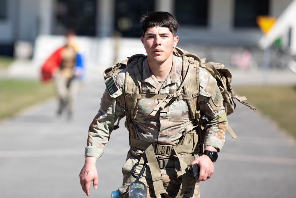 U.S. Soldiers and NATO Forward Land Forces Battle Group-Poland ruck march side-by-side