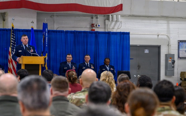 Command chief addresses wing during change of responsibility ceremony