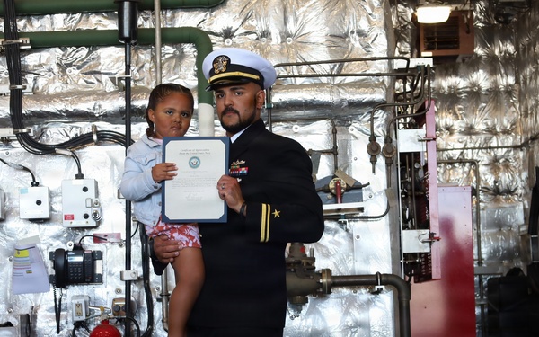 Letter of Appreciation presented to BM1 Keil's daughter, Jordyn