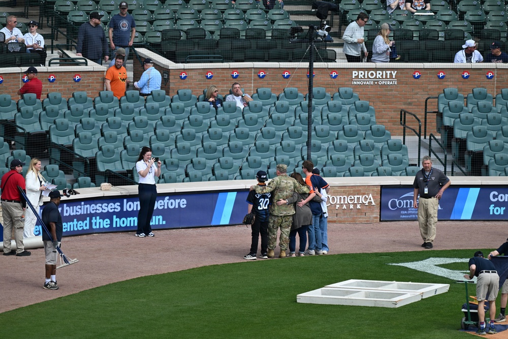 Michigan National Guard Soldiers participate in the Detroit Tigers Opening Dey Ceremony.