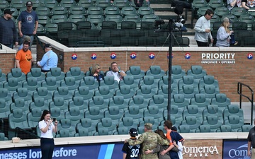 Michigan National Guard Soldiers participate in the Detroit Tigers Opening Dey Ceremony.