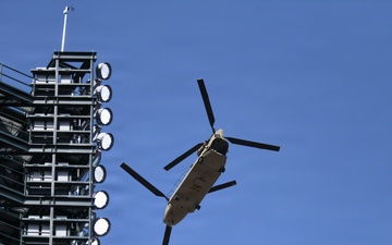 Michigan National Guard Soldiers participate in the Detroit Tigers Opening Dey Ceremony.