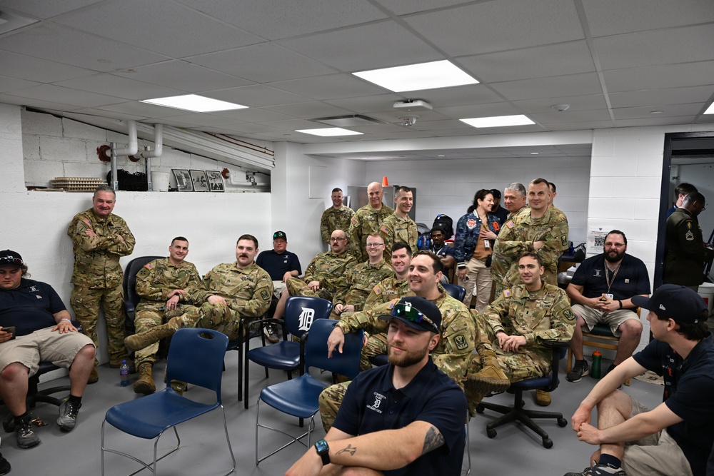 Michigan National Guard Soldiers participate in the Detroit Tigers Opening Dey Ceremony.