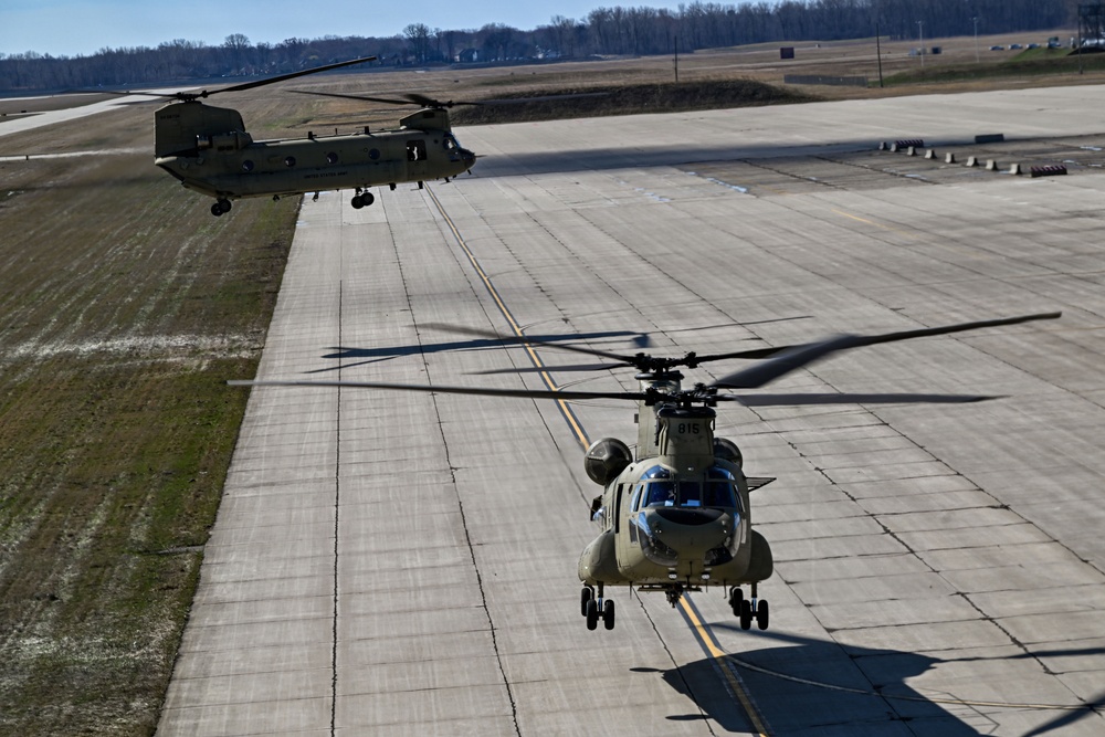 Michigan Army National Guard CH-47 Chinooks Conduct Flyover for Detroit Tigers Opening Day at Comerica Park