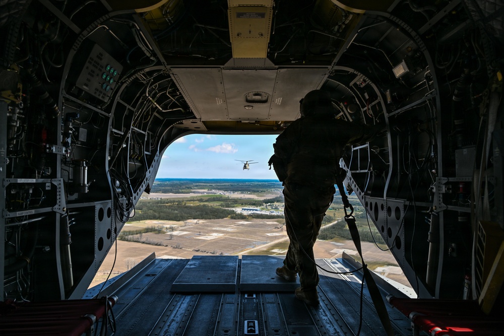 Michigan Army National Guard CH-47 Chinooks Conduct Flyover for Detroit Tigers Opening Day at Comerica Park