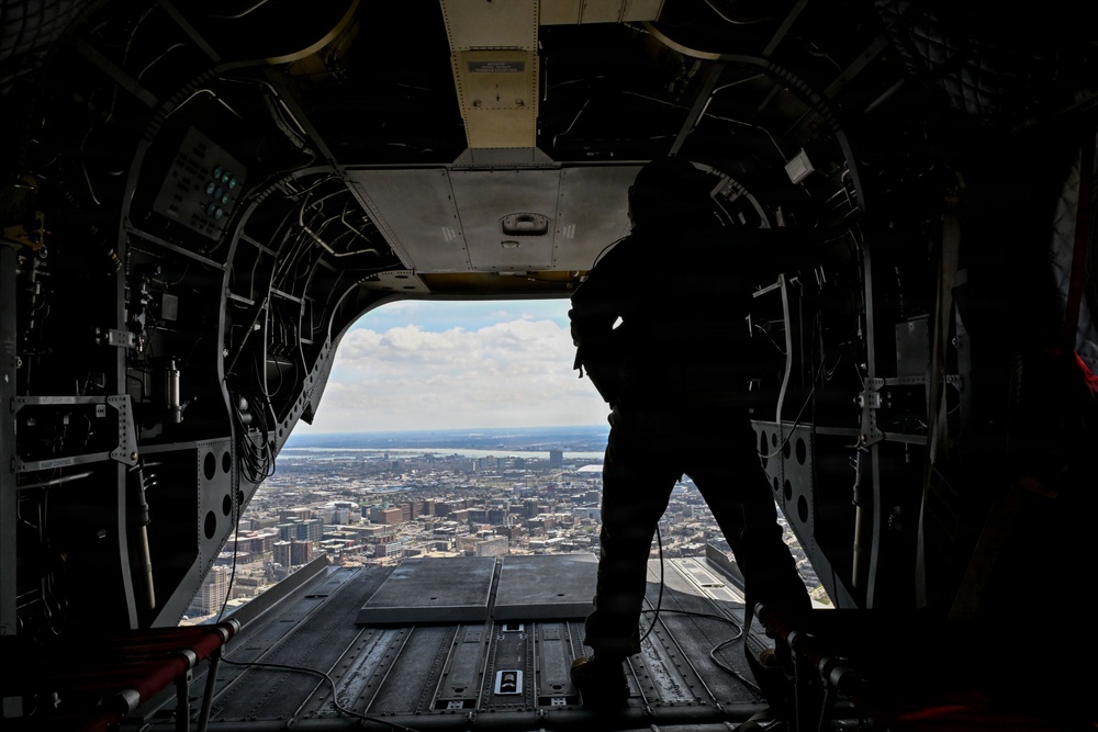 Michigan Army National Guard CH-47 Chinooks Conduct Flyover for Detroit Tigers Opening Day at Comerica Park