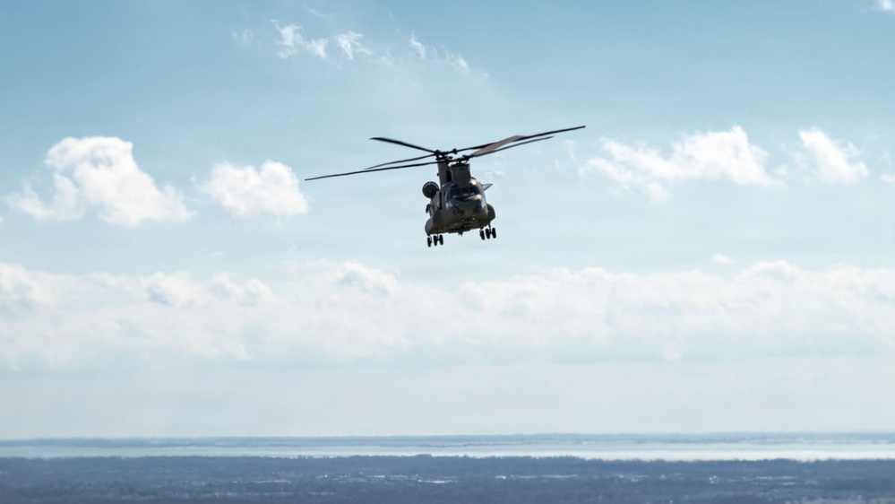 Michigan Army National Guard CH-47 Chinooks Conduct Flyover for Detroit Tigers Opening Day at Comerica Park