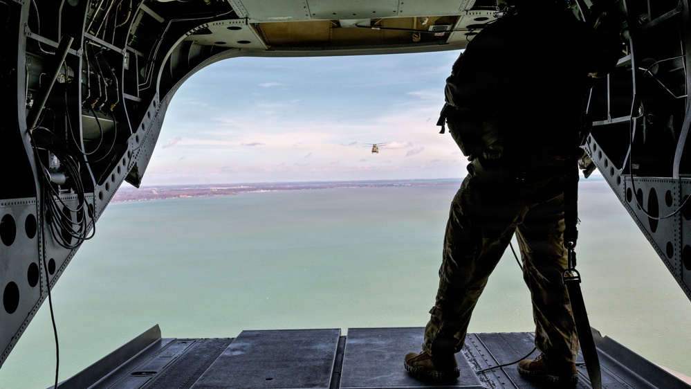 Michigan Army National Guard CH-47 Chinooks Conduct Flyover for Detroit Tigers Opening Day at Comerica Park