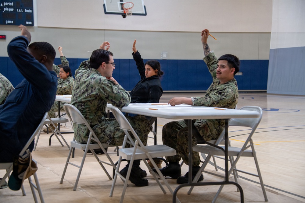 USS Carl Vinson (CVN 70) Sailors take the Advancement Exam