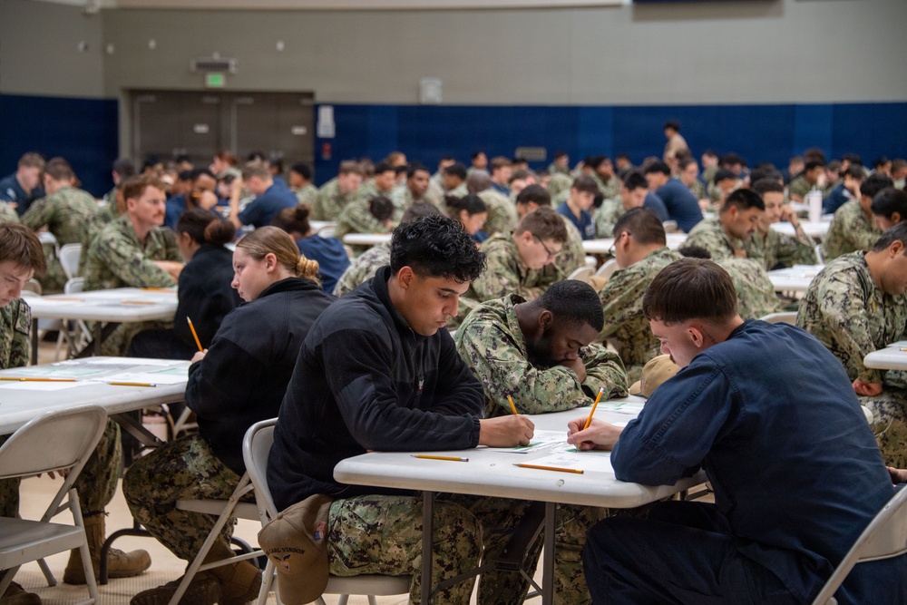 USS Carl Vinson (CVN 70) Sailors take the Advancement Exam