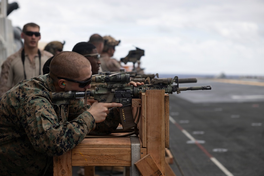 11th MEU Marines Conduct Marksmanship Training Aboard USS Boxer