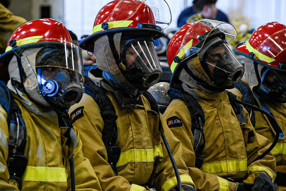 USS Ronald Reagan (CVN 76) Sailors Conduct 8010 Firefighting Drill