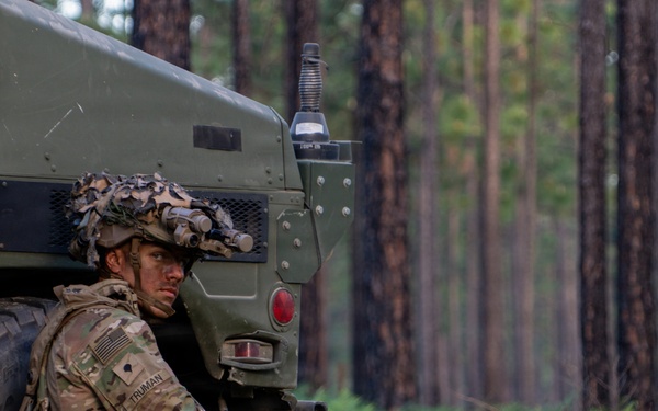 101st Airborne Division Soldier pulls security during JRTC rotation at Fort Polk