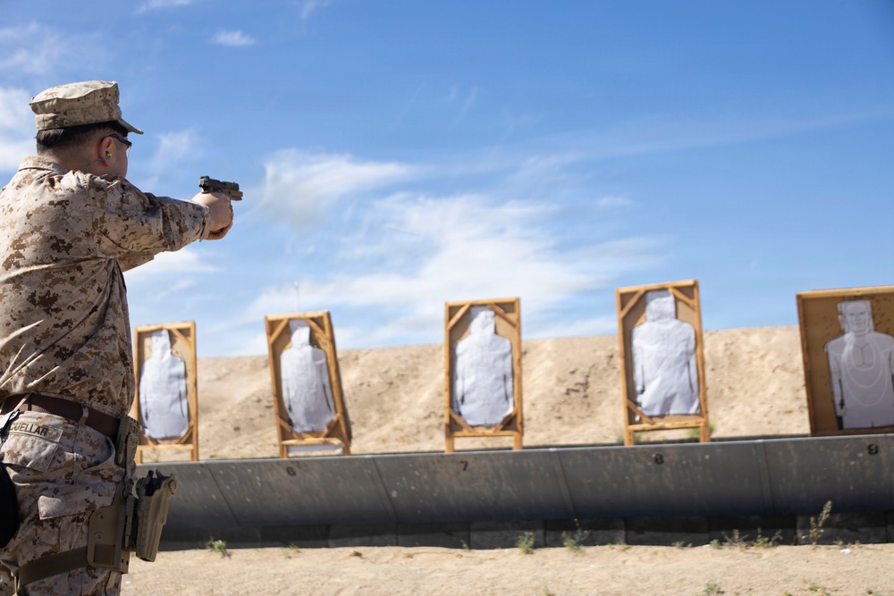U.S. Marines at MCLB Barstow participate in pistol qualification