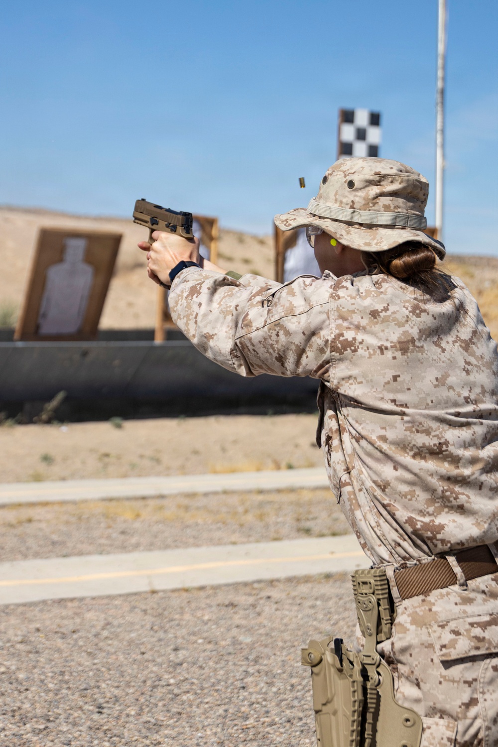 U.S. Marines at MCLB Barstow participate in pistol qualification